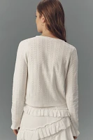 By Anthropologie Pointelle Rosette Crew-Neck Cardigan Sweater