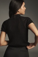 By Anthropologie Mock-Neck Pointelle Ruffle-Trim Sweater Tee