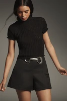 By Anthropologie Mock-Neck Pointelle Ruffle-Trim Sweater Tee