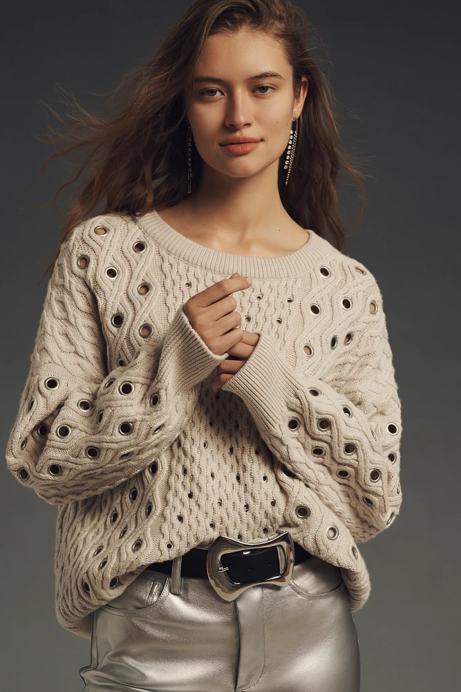 rag & bone Kat Cable-Knit Grommet Sweater