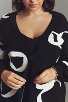 Eloquii Plus Bow-Print V-Neck Cardigan Sweater