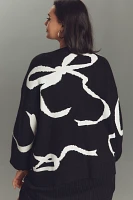 Eloquii Plus Bow-Print V-Neck Cardigan Sweater