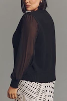 Eloquii Plus Chiffon-Sleeve V-Neck Sweater
