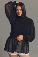 Eloquii Plus Ribbed Turtleneck Chiffon Twofer Sweater