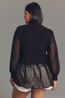 Eloquii Plus Ribbed Turtleneck Chiffon Twofer Sweater