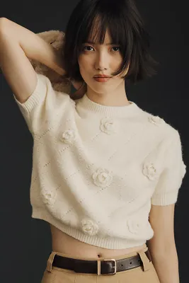 MABLE Short-Sleeve Rosette Sweater