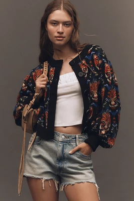 Farm Rio Balloon-Sleeve Tiger Cardigan Sweater