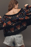 Farm Rio Balloon-Sleeve Tiger Cardigan Sweater