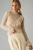 By Anthropologie Sheer Ruffle Sweater