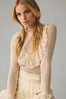 By Anthropologie Sheer Ruffle Sweater