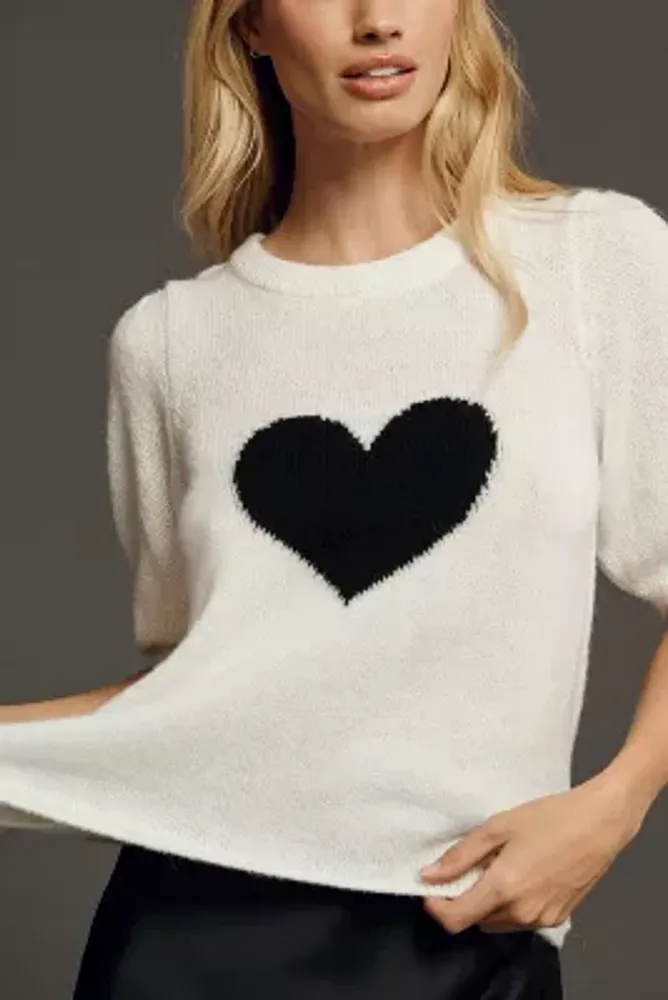 Heart Puff Sleeve Crew Neck Sweater