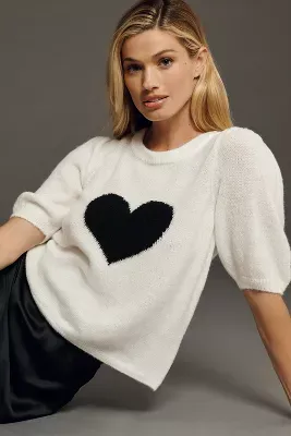 Maeve Short-Sleeve Puff Heart Sweater Tee