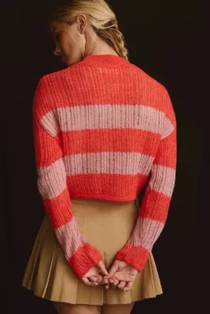 By Anthropologie Sheer Stripe Mock-Neck Sweater