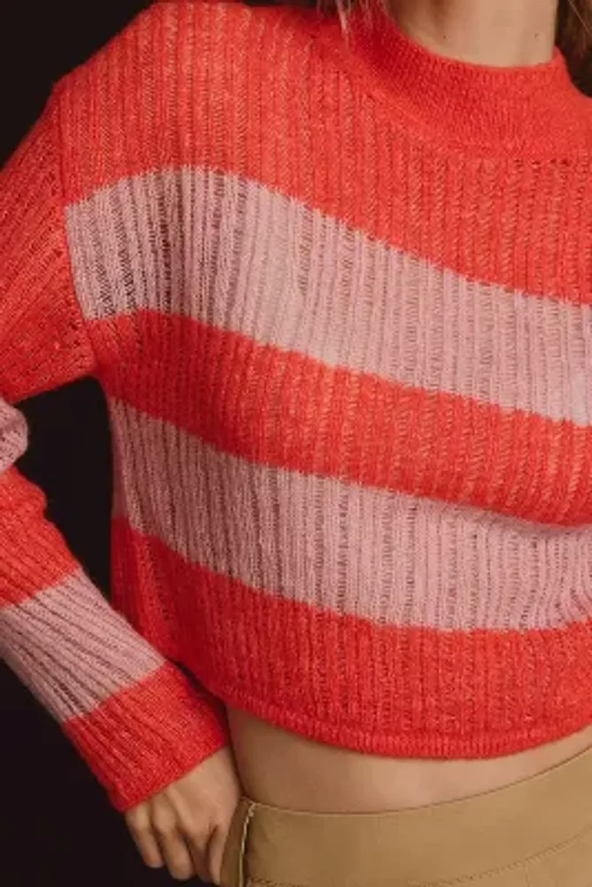 By Anthropologie Sheer Stripe Mock-Neck Sweater