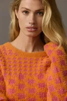 Maeve Houndstooth Fuzzy Cropped Sweater