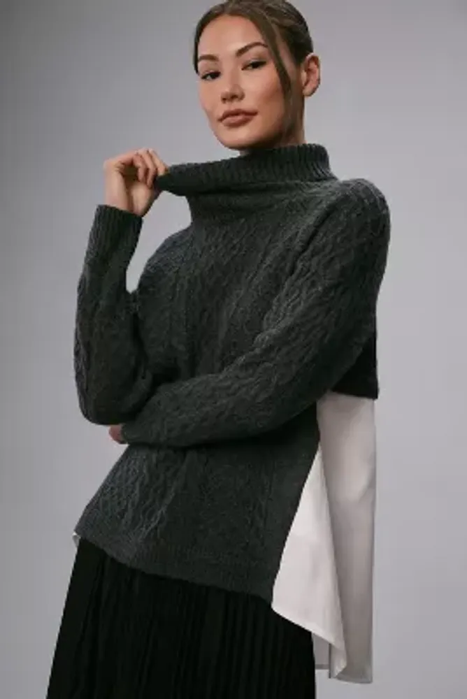 By Anthropologie Mixed Media Turtleneck Cable Sweater