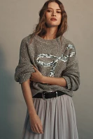 Maeve Sequin Bow Crew-Neck Sweater