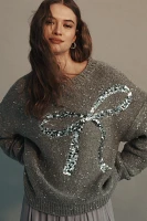 Maeve Sequin Bow Crew-Neck Sweater