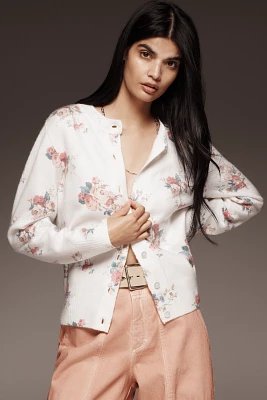 By Anthropologie Crew-Neck Floral Cardigan Sweater