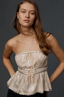 By Anthropologie Metallic Strapless Shirred Babydoll Top