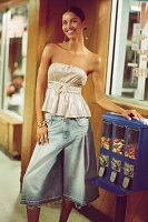 By Anthropologie Metallic Strapless Shirred Babydoll Top