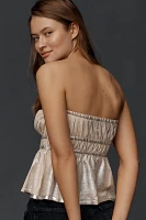 By Anthropologie Metallic Strapless Shirred Babydoll Top