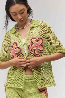 The Wolf Gang Elke Crochet Short-Sleeve Buttondown Shirt
