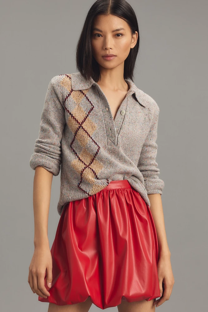 Lingua Franca Lee Tweed Argyle Polo Sweater