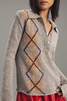 Lingua Franca Lee Tweed Argyle Polo Sweater