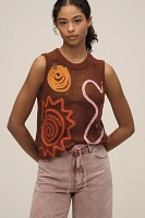 Lingua Franca Onar Appliqué Open-Knit Sweater Vest