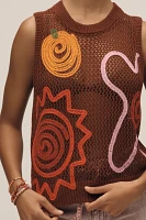 Lingua Franca Onar Appliqué Open-Knit Sweater Vest