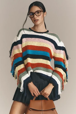 Lingua Franca Marathi Crew-Neck Fringe Sweater