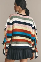 Lingua Franca Marathi Crew-Neck Fringe Sweater