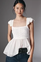 By Anthropologie Crochet Square-Neck Ruffle-Sleeve Babydoll Blouse