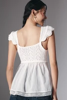 By Anthropologie Crochet Square-Neck Ruffle-Sleeve Babydoll Blouse
