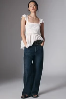 By Anthropologie Crochet Square-Neck Ruffle-Sleeve Babydoll Blouse