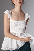 By Anthropologie Crochet Square-Neck Ruffle-Sleeve Babydoll Blouse