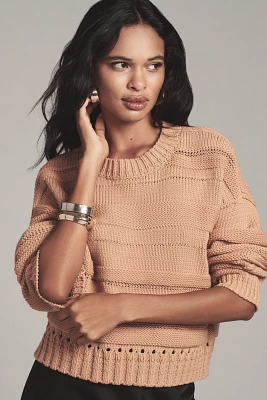 Maeve Textured-Stripe Pullover Crew-Neck Sweater