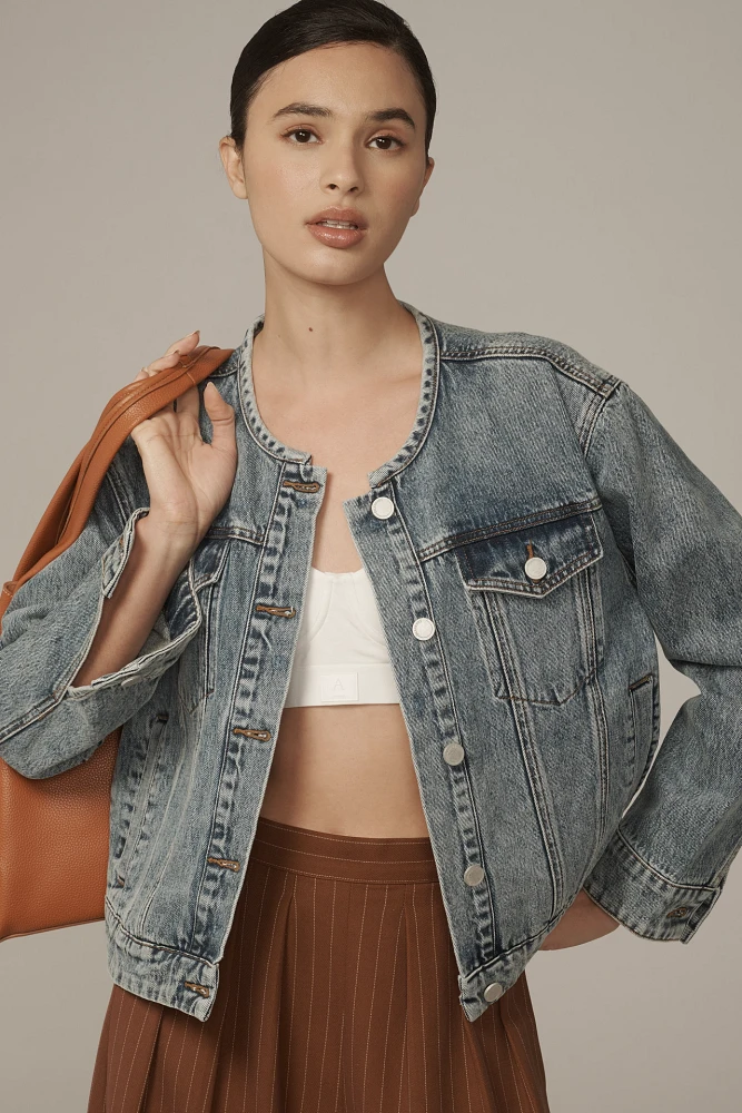 BLANKNYC Heads Up Collarless Denim Jacket