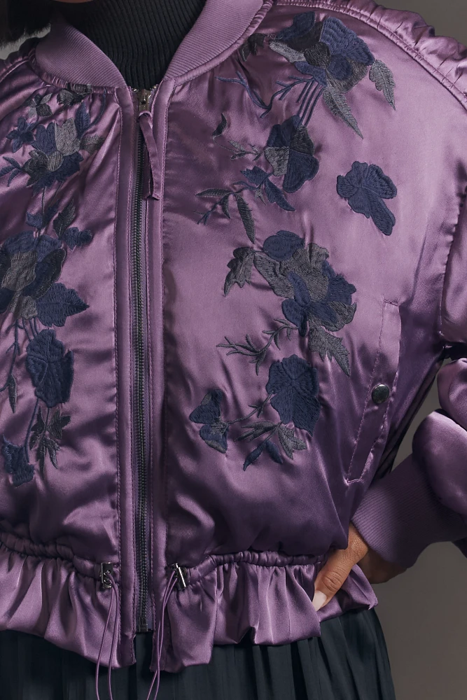 By Anthropologie Satin Embroidered Jacket
