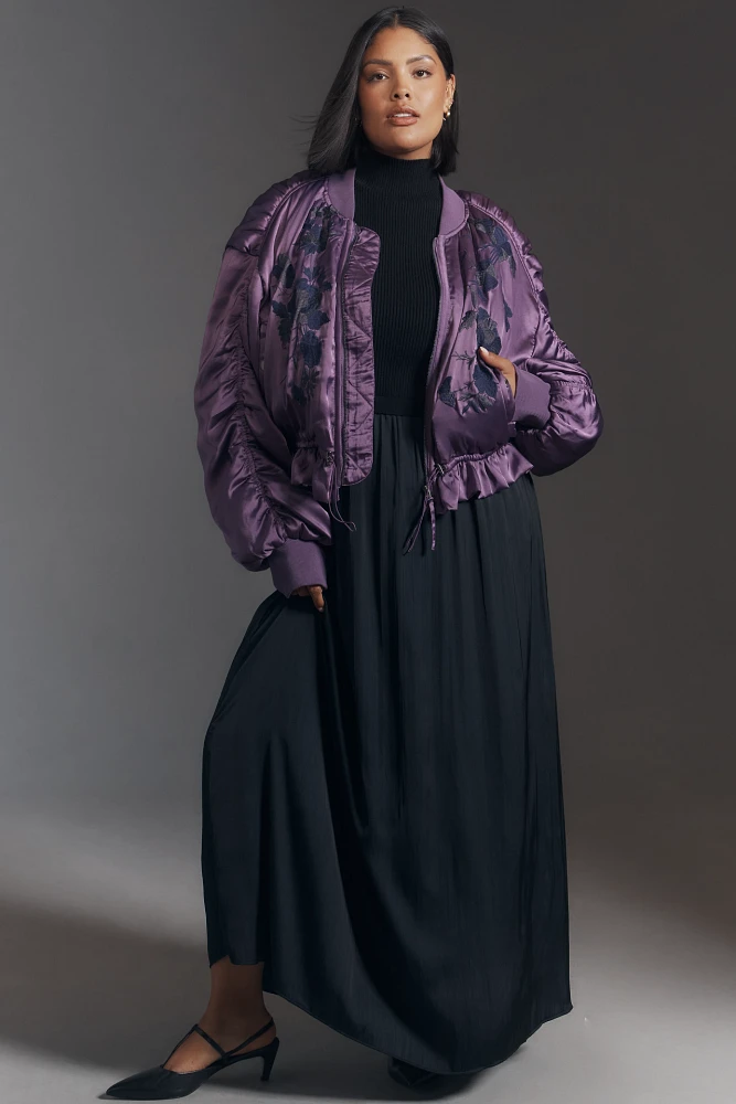 By Anthropologie Satin Embroidered Jacket