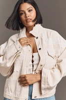 By Anthropologie Lace Denim Trucker Jacket