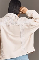 By Anthropologie Lace Denim Trucker Jacket