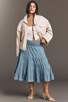 By Anthropologie Lace Denim Trucker Jacket