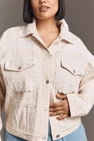 By Anthropologie Lace Denim Trucker Jacket