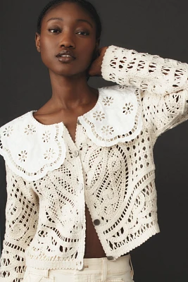 DOLAN Lace-Collar Crochet Jacket