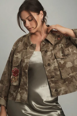 By Anthropologie Embroidered Camo Utility Jacket