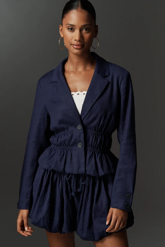 Maeve Ruched Linen Blend Blazer