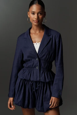 Maeve Ruched Linen Blend Blazer