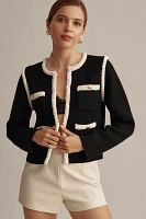 Maeve Collarless Tipped Knit Jacket